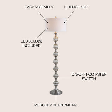 Oslo 60.5" Glass/Metal LED Floor Lamp - JONATHAN Y